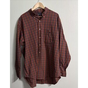 Ralph Lauren Shirt Men 2XL Big Shirt Orange Navy Plaid Flannel Performance Pony